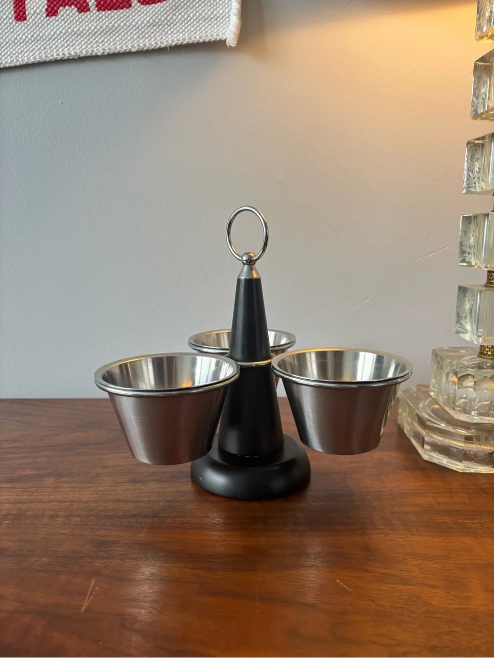 Authentic MCM Stako Sweden Condiment Lazy Susan Trio Wood Stainless Steel